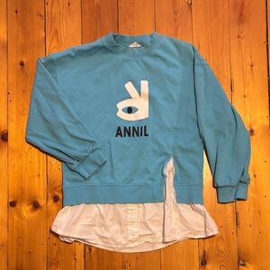 Anniel Blue Sweatshirt with White Hem Detail